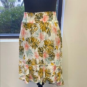 Green and Brown Ruffled A-Line Midi Skirt